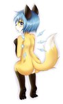 alternate_species anthro blue_hair blush butt featureless_crotch female furrification hair kemono loli looking_back nude rear_view short_hair simple_background solo white_background young young_anthro mcsadat touhou cirno canid canine fox mammal absurd_res hi_res