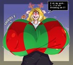 anthro antlers big_breasts big_nipples blonde_hair breasts dialogue eyelashes female hair horn huge_breasts huge_nipples hyper hyper_breasts hyper_nipples looking_at_viewer nipple_outline nipples purple_eyes red_nose solo talking_to_viewer text spiralingstaircase deltarune undertale_(series) noelle_holiday deer mammal new_world_deer reindeer 2025 digital_media_(artwork) english_text hi_res