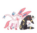 black_body black_fur black_nose blue_eyes fur multicolored_body multicolored_ears multicolored_fur pawpads pink_body pink_ears pink_fur pink_nose pink_pawpads pink_paws pink_tail ribbons_(anatomy) simple_background tail white_background white_body odeko-yma nintendo pokemon eeveelution generation_2_pokemon generation_6_pokemon pokemon_(species) sylveon umbreon hi_res