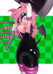 alternate_costume anthro big_breasts big_butt breasts butt clothed clothing cosplay female furgonomics furry-specific_piercing latex latex_clothing latex_skinsuit makeup mascara piercing rubber_clothing skinsuit solo tight_clothing wing_piercing hereapathy sega sonic_the_hedgehog_(series) amouge amy_rose rouge_the_bat eulipotyphlan hedgehog mammal hi_res