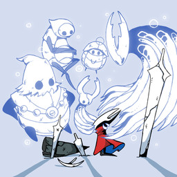 2_horns ambiguous_gender biped cloak clothed clothing club_(weapon) eyelashes female floating group horn looking_at_another melee_weapon red_cloak red_clothing shadow weapon osakana2gou hollow_knight_(franchise) team_cherry cloth_(hollow_knight) hollow_knight_(character) hornet_(hollow_knight) myla_(hollow_knight) quirrel_(hollow_knight) the_knight_(hollow_knight) arthropod ghost spirit vessel_(species) 1:1 half_sister_(lore) sibling_(lore) sister_(lore)