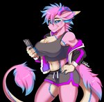 5_fingers anthro belly big_breasts biped black_bottomwear black_bra black_clothing black_jacket black_shorts black_sports_bra black_topwear black_underwear blue_body blue_claws blue_eyes blue_fur blue_hair blue_horn blue_sclera bottomwear bra breasts claws clothed clothed_anthro clothed_female clothing curved_horn dipstick_ears ear_markings electronics female female_anthro finger_claws fingers fully_clothed fully_clothed_anthro fully_clothed_female fur hair holding_object holding_phone horn huge_breasts jacket looking_at_object looking_at_phone mature_anthro mature_female midriff multicolored_ears navel phone pink_arms pink_body pink_ears pink_fur pink_hair pink_horn pink_inner_ear pink_legs pink_tail_tuft pupils purple_bottomwear purple_clothing purple_horn purple_jacket purple_shorts purple_topwear shorts simple_background slit_pupils solo sports_bra tail tail_hair tail_mane tail_tuft topwear transparent_background tuft underwear white_belly white_body white_breasts white_ear_tips white_fur white_hands lunabae krystal_(darkmaster781) wickerbeast 2023 alpha_channel signature