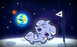 :d ambiguous_gender anthro arm_support big_eyes black_nose cheek_tuft chest_tuft closed_frown cosmic_background dot_nose drawn_on_face ear_markings earth facial_tuft flag flag_(object) forehead_tuft frown fur gloves_(marking) glowing hand_on_head head_tuft leg_markings lying markings mars moon mouth_closed nude on_side pink_sclera planet purple_body purple_eyes purple_fur shadow smile socks_(marking) solo space space_background star starscape tongue tongue_out toony tuft white_markings plumflavor nintendo pokemon espurr generation_6_pokemon pokemon_(species) 2024 colored digital_media_(artwork) shaded simple_shading
