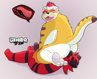3_toes anal anthro anthro_on_anthro black_body black_fur bodily_fluids butt cute_fangs deep_rimming duo erection facesitting fangs feet fur genitals humanoid_genitalia humanoid_penis internal internal_rimming male male/male open_mouth open_smile oral penis red_body red_fur rimming saliva sex sitting_on_another smile soles teeth toes tongue tongue_out gendomx mario_bros nintendo pokemon meowser domestic_cat felid feline felis generation_7_pokemon incineroar koopa mammal pokemon_(species) scalie 2022 crossover digital_media_(artwork)