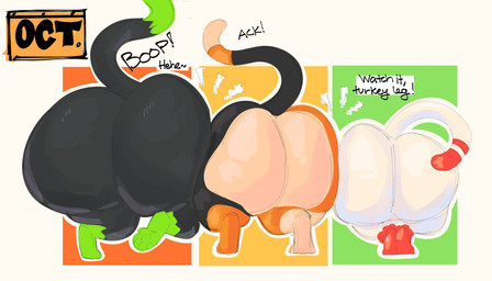 ass_to_ass big_butt black_body black_fur black_tail butt butt_bump calendar exclamation_point female feral food for_a_head fruit fur green_body green_fur green_tail group holidays huge_butt laugh male multicolored_body multicolored_fur multicolored_tail orange_body orange_fur orange_tail plant pumpkin pumpkin_head quadruped rear_view red_body red_fur red_tail tail tan_body tan_fur tan_tail text thick_thighs trio two_tone_body two_tone_fur two_tone_tail white_body white_fur white_tail sushiamazing halloween junipurr pumkat turkitty domestic_cat elemental_creature felid feline felis flora_fauna food_creature mammal object_head 2025 absurd_res digital_media_(artwork) english_text hi_res
