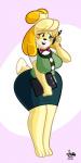 anthro big_breasts blue_bottomwear blue_clothing blue_skirt bottomwear breasts clipboard clothing dual_holding female green_clothing green_topwear green_vest holding_clipboard holding_object holding_pencil holding_writing_utensil monotone_bottomwear monotone_clothing monotone_skirt monotone_topwear monotone_vest pencil_(object) pencil_skirt skirt solo string_bow topwear vest writing_utensil jamearts animal_crossing nintendo isabelle_(animal_crossing) canid canine canis domestic_dog mammal shih_tzu toy_dog 1:2 hi_res