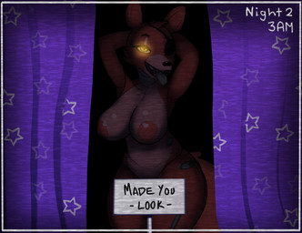 anthro big_breasts breasts female fur genitals machine nipples nude orange_body smile solo tail text whatpanda five_nights_at_freddy's scott_cawthon scottgames foxy_(fnaf) animatronic canid canine canis fox mammal red_fox robot true_fox digital_media_(artwork)
