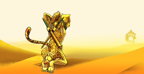 anthro anus armpit_hair balls body_hair desert genitals male male_anthro musk nude penis penis_backwards presenting presenting_anus presenting_balls presenting_penis solo thekinkybear atlus megami_tensei sega ose_(megami_tensei) demon felid leopard mammal pantherine absurd_res hi_res