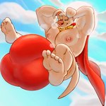 anthro balls_outline barazoku big_bulge big_pecs bodily_fluids bulge cape clothing detailed_bulge feet floppy_ears flying fur genital_outline huge_bulge humanoid_feet hyper hyper_bulge male muscular muscular_male musk musk_clouds narrowed_eyes nipples pecs penis_outline plantigrade sky solo superhero superhero_costume sweat sweaty_chest white_body white_fur beart dc_comics krypto_the_superdog krypto canid canine canis domestic_dog mammal 1:1 2022 hi_res