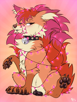 5_tails animal_genitalia animal_vulva bell bell_collar black_paws blush blush_lines cheek_tuft collar collar_tag cookie facial_tuft female feral fluffy fluffy_chest fluffy_ears fluffy_hair fluffy_tail food genitals hair holidays lights multi_tail neck_tuft paws pose solo tail tuft mohitopaw christmas nintendo pokemon fan_character generation_1_pokemon pokemon_(species) vulpix hi_res pinup