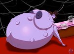 anthro belly big_belly big_breasts breasts dark_nipples extra_limbs female fetal_movement hand_on_breast hand_on_hip huge_belly huge_breasts hyper hyper_belly hyper_breasts hyper_pregnancy logo multi_eye nipples non-mammal_nipples pregnant pregnant_anthro pregnant_female purple_body solo wakingslime undertale undertale_(series) muffet arachnid arthropod spider 2023 absurd_res artist_logo hi_res unavailable_at_source