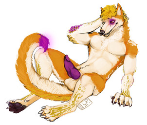 animal_genitalia animal_penis anthro athletic athletic_anthro athletic_male balls blonde_hair canine_genitalia canine_penis erection facial_piercing fur genitals hair hand_on_head knot knotted_penis male male_anthro nose_piercing nose_ring nude nude_anthro nude_male orange_body orange_eyes orange_fur pawpads penis piercing purple_body purple_fur purple_penis ring_piercing sheath simple_background smile solo tan_body tan_fur teeth white_background i-psilone canid canine canis domestic_dog husky mammal nordic_sled_dog spitz 2017