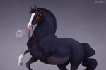 ambiguous_feral ambiguous_gender belly black_body black_fur breath bridle feral fur hooves looking_at_viewer mane mostly_nude nude quadruped slightly_chubby slightly_chubby_feral smile smiling_at_viewer solo jenery disney mulan_(1998) khan_(disney) equid equine horse mammal 2024 hi_res signature male_(lore)