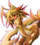 anthro blonde_hair female hair kemono open_mouth red_eyes solo kolshica canid canine canis mammal wolf