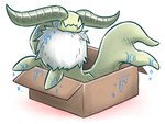 ambiguous_gender asymmetrical_horns box cardboard cardboard_box container feral horn in_box in_container simple_background solo wet white_background canes-cm capcom if_it_fits_i_sits_(meme) monster_hunter ceadeus 4:3 meme