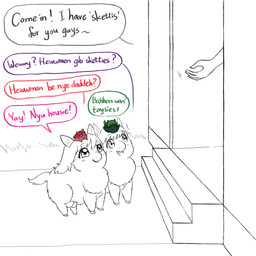 ambiguous_feral ambiguous_gender ambiguous_human baby_talk carrying_another color_coded_text crotch_breasts dialogue female female_feral feral fur grass green_body green_fur green_hair group hair on_head open_mouth open_smile outside plant red_body red_fur red_hair smile stairs tail text young young_ambiguous young_feral yellowcottoncandy030 fluffy_pony fluffy_pony_(species) human mammal 1:1 2025 comic digital_media_(artwork) english_text hi_res partially_colored