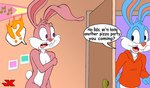 anthro babs_bunny buster_bunny caught duo female jk lagomorph leporid male mammal nude nude_female rabbit speech_bubble tiny_toon_adventures warner_brothers