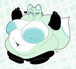 2024 absurd_res anthro arms_bent belly big_belly big_breasts big_tail black_arms black_feet breasts canid canine chikn_nuggit chubby_cheeks deep_navel digital_media_(artwork) eyelashes feet female flowerycubey fox front_view gesture green_body half-closed_eyes hand_gesture heart_symbol hi_res huge_breasts inverted_nipples looking_at_viewer mammal morbidly_obese narrowed_eyes navel nipples nude obese obese_anthro overweight overweight_anthro overweight_female raised_arms signature simple_background slushi_(chikn_nuggit) smile smiling_at_viewer solo standing tail teal_nipples toony v_sign white_belly white_chest