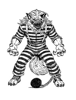 anthro ball_and_chain bared_teeth claws clothing female finger_claws fur legwear muzzle_(object) number number_on_clothing pattern_clothing pattern_legwear prison_uniform solo striped_clothing striped_legwear stripes suspenders tail teeth toe_claws postto deadlock_(game) mythology valve lilah_silver canid canine mammal mythological_canine mythological_creature werecanid werecanine werecreature werewolf hi_res monochrome traditional_media_(artwork)