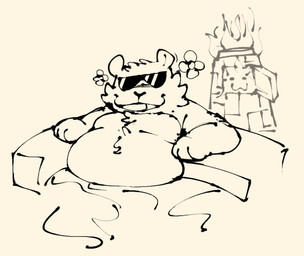 anthro bathing belly biped eyewear open_mouth overweight smile solo sunglasses killer_outlet undertale_(series) undertale_yellow mo_(undertale_yellow) mammal procyonid raccoon 2023