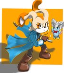 anthro clothing cosplay costume duo female katana long_coat melee_weapon pose sheathed_weapon sword weapon geminart capcom devil_may_cry sega sonic_the_hedgehog_(series) cheese_the_chao cream_the_rabbit vergil_(devil_may_cry) chao_(sonic) lagomorph leporid mammal rabbit 2022 digital_drawing_(artwork) digital_media_(artwork) digital_painting_(artwork) hi_res