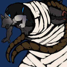 ambiguous_gender bandage beak duo in_beak in_mouth male questionable_consent sticker vore yonnixart anonymous_character centignoll_(demon1forestrp) arthropod centipede hybrid hyena mammal myriapod undead zombie 1:1 alpha_channel