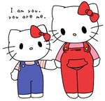 age_difference age_progression anthro clothing domestic_cat duo felid feline felis female hand_holding hello_kitty_(character) hello_kitty_(series) kittystarr mammal overalls sanrio