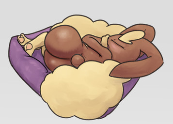 ambiguous_gender anthro arm_tuft big_butt big_ears black_nose blush brown_body brown_fur butt cotton_tail eyebrows eyelashes eyes_closed floppy_ears fur grey_background long_ears lop_ears lying on_side open_mouth pawpads rear_view simple_background sleeping solo tan_body tan_fur thick_eyebrows tuft wide_hips wrist_tuft piopoi nintendo pokemon generation_4_pokemon lopunny pokemon_(species) hi_res