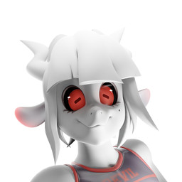 anthro clothed clothing female hair looking_at_viewer profile red_eyes simple_background smile solo topwear white_background white_body 404four helltaker goat_lucifer_(helltaker) bovid caprine goat mammal 1:1 3d_(artwork) digital_media_(artwork) hi_res
