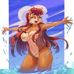 anthro big_breasts bikini breasts clothing female navel open_mouth solo swimwear two-piece_swimsuit water wide_hips azul35art sega sonic_the_hedgehog_(series) sally_acorn chipmunk ground_squirrel mammal rodent sciurid absurd_res hi_res