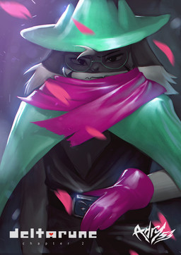 abstract_background ambiguous_gender anthro belt clothed clothing eyewear floppy_ears fully_clothed fur glasses gloves handwear hat headgear headwear heart_symbol looking_at_viewer robe scarf solo standing text adry53 deltarune undertale_(series) ralsei bovid caprine darkner goat mammal 2018 absurd_res english_text half-length_portrait hi_res portrait signature