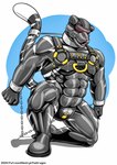 abs anthro barazoku biceps big_muscles biped black_harness black_latex bound chain chained clothing collar cuff_(restraint) drone earhole gag handcuffed handcuffs harness hypnotic_visor kneeling latex latex_clothing latex_skinsuit lock_bulge male metal_collar metal_cuffs muscular muscular_anthro muscular_male muscular_sub null_bulge on_one_knee pecs raised_tail restraints ring_gag skinsuit solo submissive tail tail_tied tight_clothing tongue tongue_out xedrykthedragon felid mammal pantherine tiger 2024 hi_res