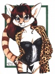 anthro basque breasts clothing female garter_straps lingerie looking_at_viewer pose solo tail terrie_smith 2001 absurd_res hi_res pinup signature traditional_media_(artwork)