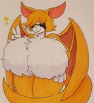 anthro big_breasts breasts eyes_closed eyewear female fur glasses hair huge_breasts membrane_(anatomy) membranous_wings orange_body orange_fur orange_hair solo wings jumneyarts dust:_an_elysian_tail fidget_(elysian_tail) proton_jon bat mammal nimbat hi_res