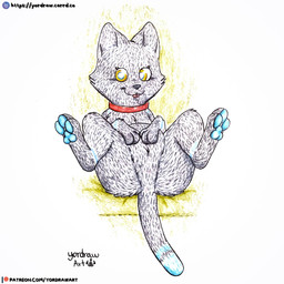 3_toes belly belly_grab butt collar crotch_lines feet female feral looking_at_viewer lying on_back patreon_logo patreon_username pawpads paws smile smiling_at_viewer solo spread_legs spreading text toes tongue tongue_out yordraw hi-fi_rush microsoft patreon tango_gameworks 808_(hi-fi_rush) felid feline mammal 1:1 hi_res traditional_media_(artwork) url