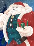 anthro black_nose bottomwear christmas_clothing christmas_headwear clothing fur hat headgear headwear holidays humanoid_hands male overweight overweight_anthro overweight_male pants santa_hat scar shirt solo topwear white_body white_fur 00makumakuma00 kumao christmas sdorica crushfang_(sdorica_sunset) santa_claus bear mammal polar_bear ursine 2019 3:4 hi_res