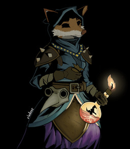 adeline_sablewood_(grimshire) animal_mask anthro arm_wraps beak_mask belt black_background blue_cloak blue_clothing cheek_tuft cloak clothing facial_tuft female fire fur gloves handwear holding_object leather leather_clothing leather_gloves leather_handwear mask multicolored_body multicolored_fur orange_body orange_fur shadowed_eyes shoulder_pads simple_background solo tuft wide_hips wraps rladoss darkest_dungeon grimshire canid canine fox mammal absurd_res hi_res
