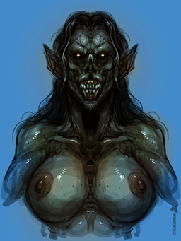 breasts female nipples not_furry solo teeth neurodyne humanoid unknown_species vampire 2022 3:4