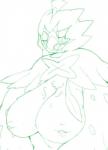 anthro anthrofied atode_kimeru avian big_breasts blush breasts chest_tuft decidueye female generation_7_pokemon half-closed_eyes huge_breasts inverted_nipples kemono line_art looking_at_viewer monochrome narrowed_eyes nintendo nipples non-mammal_breasts open_mouth pokemon pokemon_(species) simple_background solo tongue tuft white_background