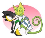 anthro clothed clothing duo embarrassed legwear male on_lap partially_clothed pushing_away seductive shaking shirt sitting_on_lap stockings teasing tempting topwear flytermo2 nintendo pokemon flytermo_(character) lee_the_kec emolga generation_3_pokemon generation_5_pokemon kecleon pokemon_(species) absurd_res hi_res