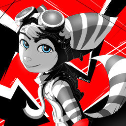 anthro autumn biped black_clothing blue_clothing blue_eyes clothed clothing cybernetic_arm cybernetic_limb detailed_background dutch_angle ear_piercing ear_ring eyebrows eyewear eyewear_on_head female fur glowing glowing_eyes goggles goggles_on_head grass grin hair hands_behind_head leaf looking_at_viewer one_eye_closed open_mouth piercing pink_body pink_fur pink_hair pink_nose plant prosthetic prosthetic_arm prosthetic_limb raised_tail ring_piercing scarf simple_background smile solo standing striped_body striped_fur stripes sunset tail teeth thick_thighs white_body white_fur wink sharperit atlus megami_tensei persona_(series) ratchet_and_clank sega sony_corporation sony_interactive_entertainment rivet_(ratchet_and_clank) lombax mammal 1:1 digital_media_(artwork) half-length_portrait hi_res portrait restricted_palette signature
