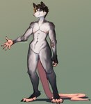 anthro arm_tattoo black_body black_fur claws fur green_eyes male mastectomy_scar philosophy3008 scar solo split_color_hair tail tattoo white_body white_fur maraschinoo american_opossum mammal marsupial virginia_opossum hi_res andromorph_(lore) nonbinary_(lore)