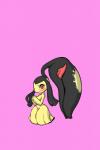 2:3 absurd_res blush breasts female full-length_portrait generation_3_pokemon grey_background hair_mouth hi_res humanoid kewon licking licking_lips licking_own_lips looking_at_viewer mawile medium_breasts nintendo not_furry pink_background pokemon pokemon_(species) portrait red_eyes self_lick simple_background solo standing tongue tongue_out