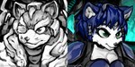 anthro duo female flight_suit fluffy_ears headdress male science_fiction cycadaacolyte nintendo star_fox fox_mccloud krystal_(star_fox) canid canine fox mammal 2:1 hi_res portrait