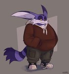 anthro clothing footwear fur hand_in_pocket hoodie male overweight overweight_male pockets purple_body purple_fur shoelaces shoelaces_untied shoes sneakers solo topwear yellow_eyes newtmoss sega sonic_the_hedgehog_(series) big_the_cat domestic_cat felid feline felis mammal hi_res