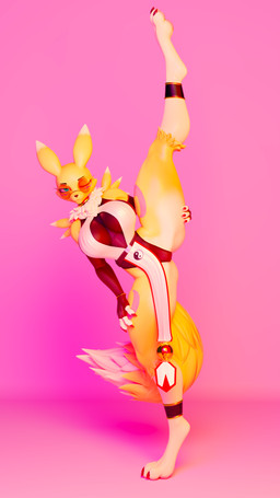 anthro big_breasts breasts clothing eyewear female flexible glasses huge_breasts looking_at_viewer multicolored_body one_eye_closed one_leg_up pince-nez raised_leg smile solo splits spread_legs spreading standing two_tone_body uniform vertical_splits wink yourdigimonfan mayosplash_(modeler) bandai_namco digimon digi_(yourdigimongirl) canid digimon_(species) mammal renamon 3d_(artwork) 4k 9:16 absurd_res blender_(artwork) digital_media_(artwork) hi_res