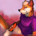 animal_genitalia animal_penis anthro balls black_claws black_nose black_pawpads canine_genitalia canine_penis claws clothed clothing eyebrows fur genitals hair knot male multicolored_body multicolored_fur orange_body orange_fur pawpads penis penis_grab purple_eyes red_penis sheath shirt solo topwear white_balls white_eyebrows white_hair white_sheath ethelas canid canine fox mammal 1:1