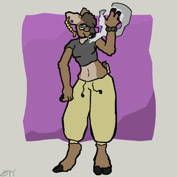 anthro bottomwear clothing cloven_hooves crop_top ear_piercing female gauged_ear gesture hooves legwear pants piercing shirt smoking solo topwear waving waving_at_viewer mopti-cd deer mammal 1:1 colored digital_drawing_(artwork) digital_media_(artwork)