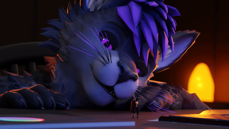 affectionate amused anthro black_lips breathing breathing_on_another claws duo extreme_size_difference fangs furniture gold_(metal) gold_jewelry hair imminent_vore inside jewelry lamp licking licking_lips lips male male/male melee_weapon micro micro_anthro micro_male night open_mouth purple_eyes purple_hair salt_lamp shield size_difference sniffing standing sword table teeth threatening threatening_with_weapon tongue tongue_out weapon whiskers furvoc furvoc_(modeler) egyptian_mythology middle_eastern_mythology mythology anubis anubis_(furvoc) catitto_(furvoc) deity felid mammal pantherine snow_leopard 16:9 animated hi_res no_sound short_playtime video widescreen
