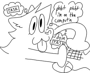 :3 anthro computer_keyboard computer_mouse female heart_nose heart_symbol inner_monologue solo thinking thought_bubble tongue tongue_out bigsteppies noodle_(aimkid) domestic_ferret mammal mustelid musteline true_musteline weasel black_and_white monochrome